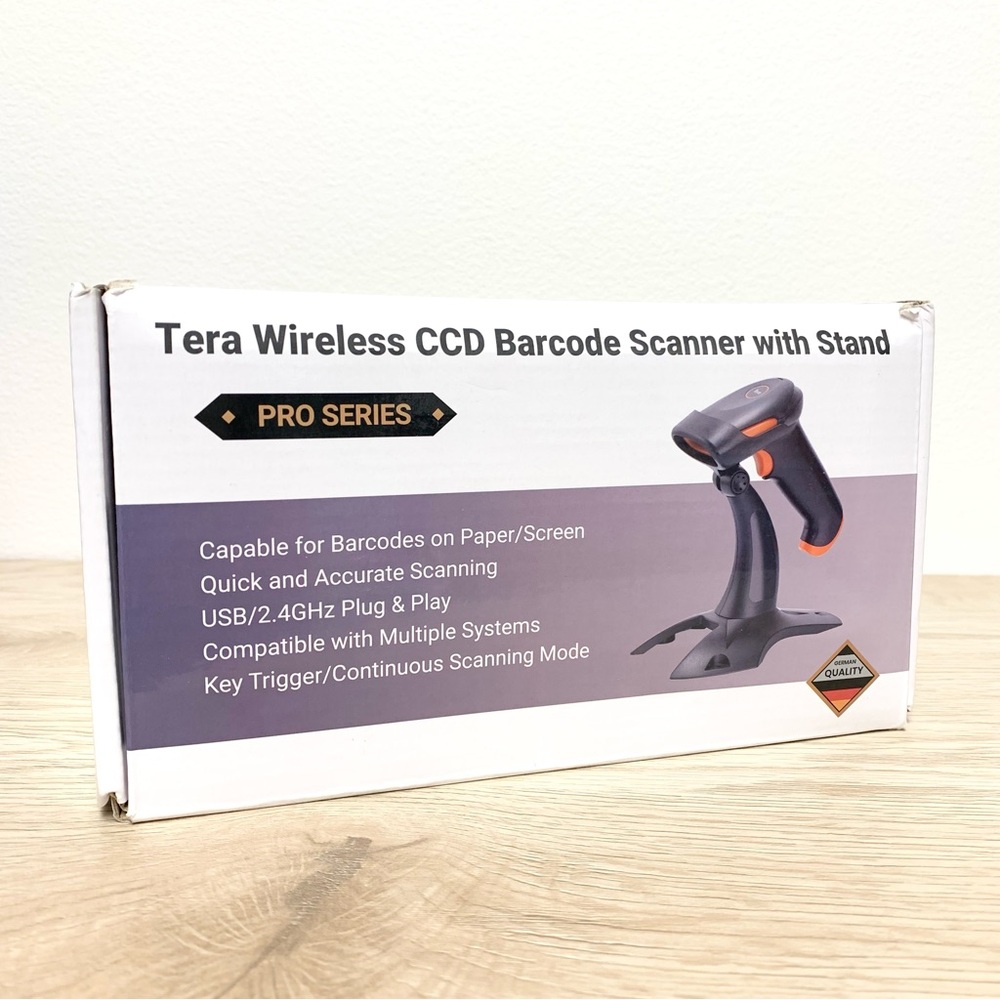 Tera Barcode Scanner with Stand Wireless & USB Wired 1D CCD Bar‎ Code Reader NEW